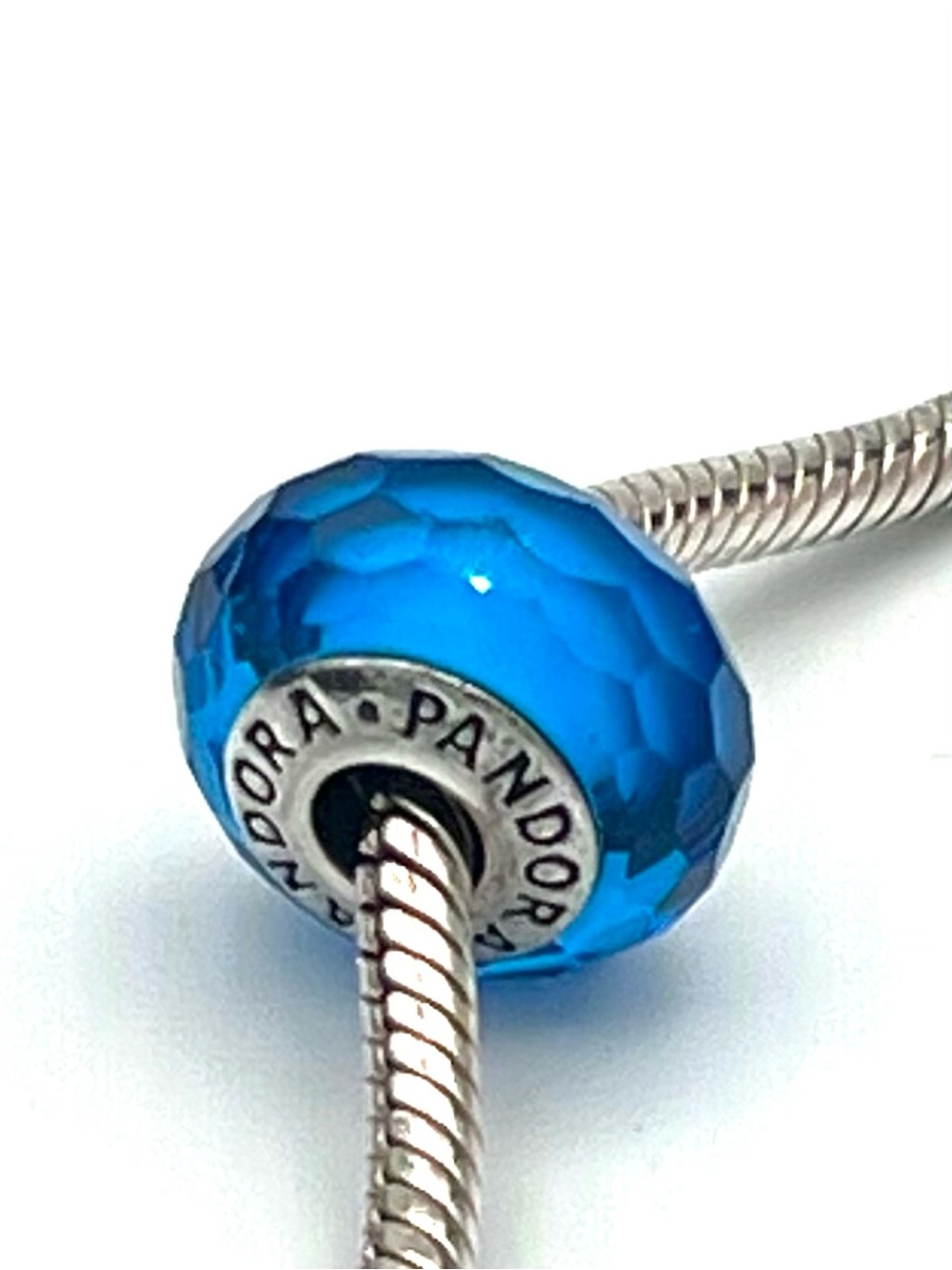PANDORA Blue Faceted Murano Glass Charm Bead S 925 ALE